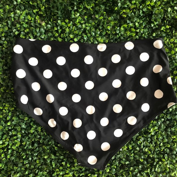 SOLD: Black & White Large Polka Dot High Waisted Bikini Bottoms - XXL - Picture 2 of 6